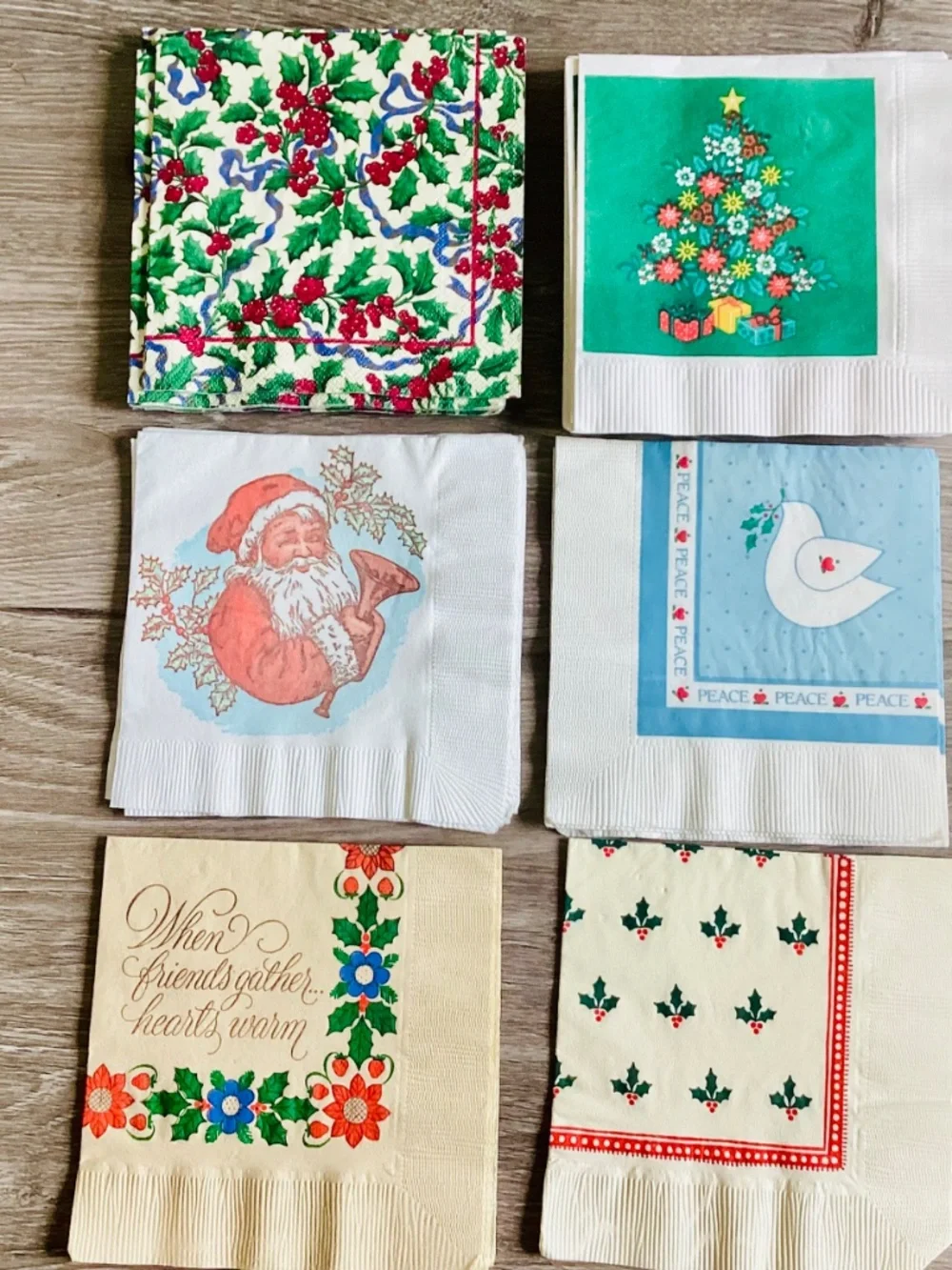 Vintage Christmas Cocktail Napkins 35 Ps Mixed Lot Santa Holly Tree Dove MCM